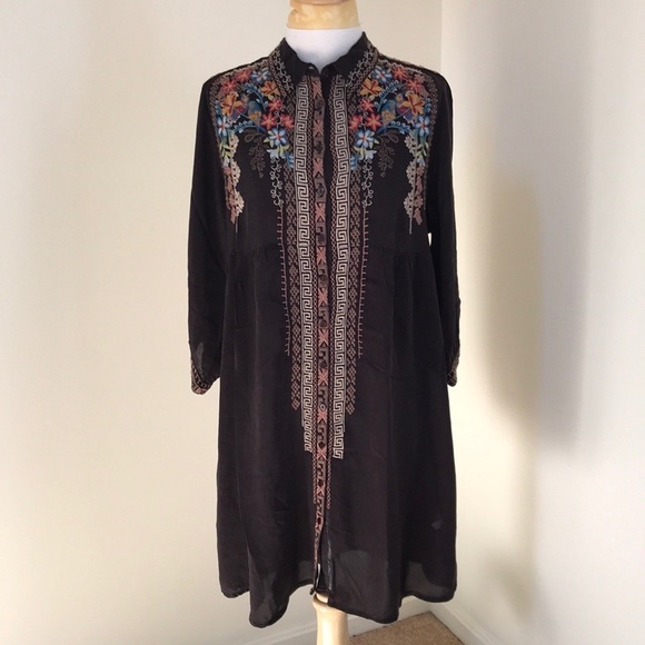 JOHNNY WAS Size M brown embroidered Clarissa dress